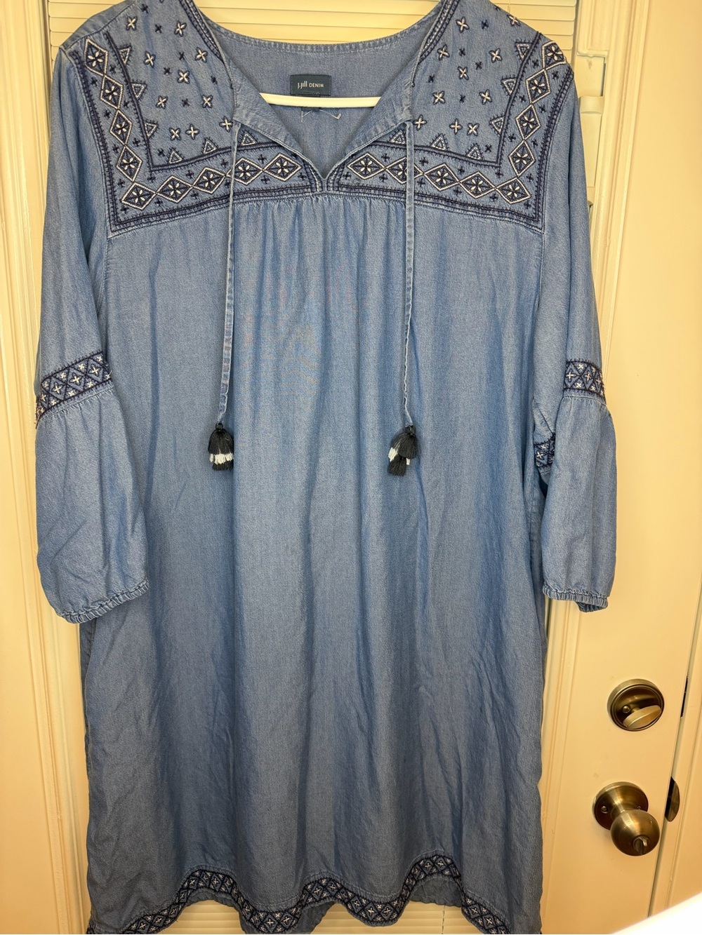 J. Jill Blue Embroidered Chambray Mini Dress